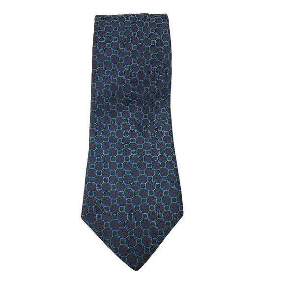 Tommy Hilfiger Mens Silk Necktie NWOT Black Blue Circles Geometric - Picture 2 of 5